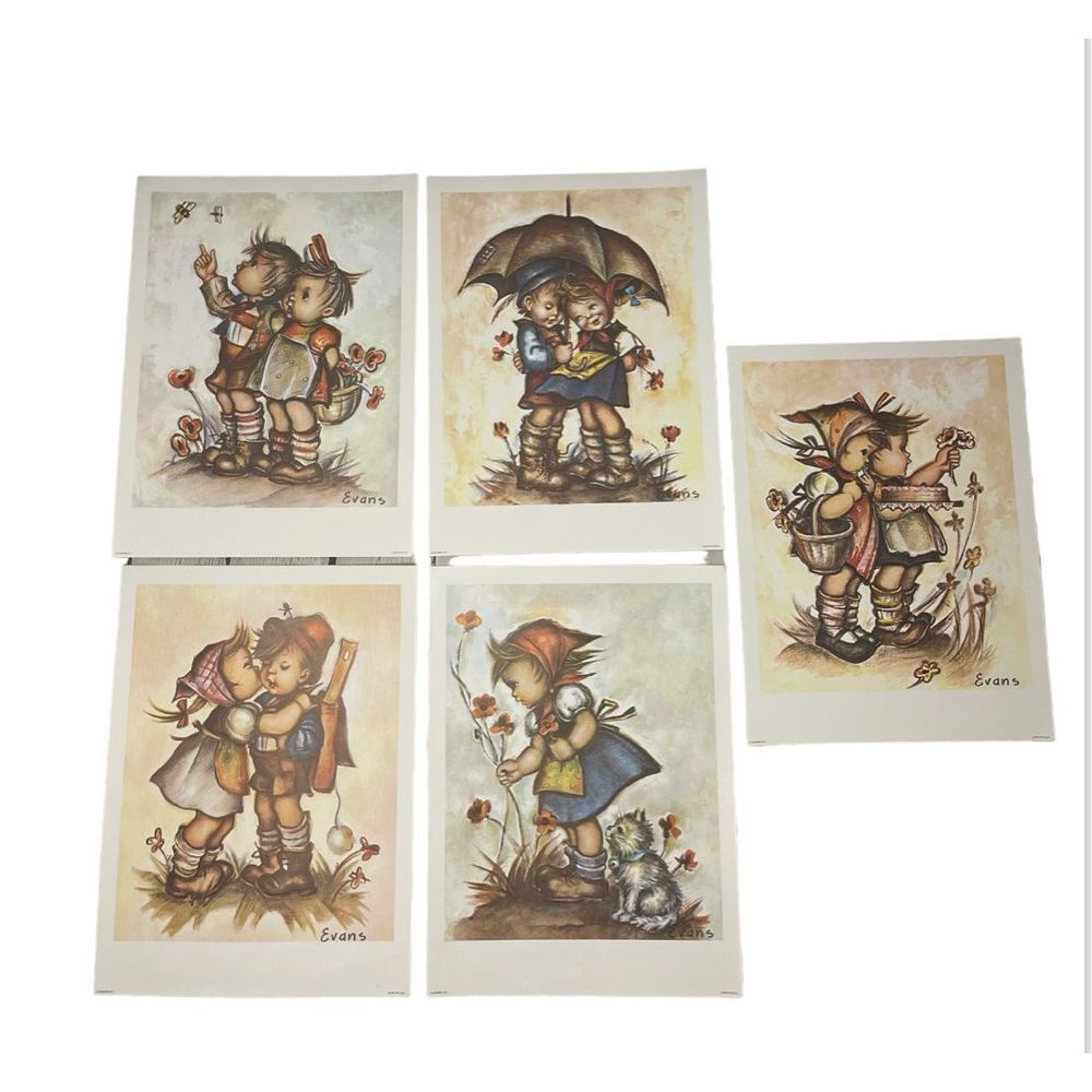 Vintage rare, lot of 5 Evans Hummel Lithograph Prints 1972 Precious Children Spr